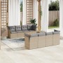 Set de sofás de jardín 9 pzas con cojines ratán sintético beige en Conjuntos de jardín | Comprar online en Foru.es