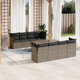 Set de muebles de jardín 9 pzas y cojines ratán sintético gris en Conjuntos de jardín | Comprar online en Foru.es