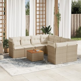Set de sofás de jardín 9 pzas con cojines ratán sintético beige en Conjuntos de jardín | Comprar online en Foru.es