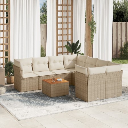 Set de sofás de jardín 9 pzas con cojines ratán sintético beige en Conjuntos de jardín | Comprar online en Foru.es