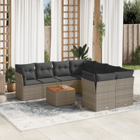 Set de muebles de jardín 9 pzas y cojines ratán sintético gris en Conjuntos de jardín | Comprar online en Foru.es