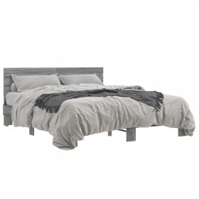 Estructura cama madera ingeniería metal gris Sonoma 160x200 cm de vidaXL, Camas y somieres - Ref: Foro24-3280140, Precio: 152...