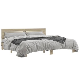 Estructura cama madera ingeniería metal roble Sonoma 200x200 cm de vidaXL, Camas y somieres - Ref: Foro24-3280128, Precio: 15...