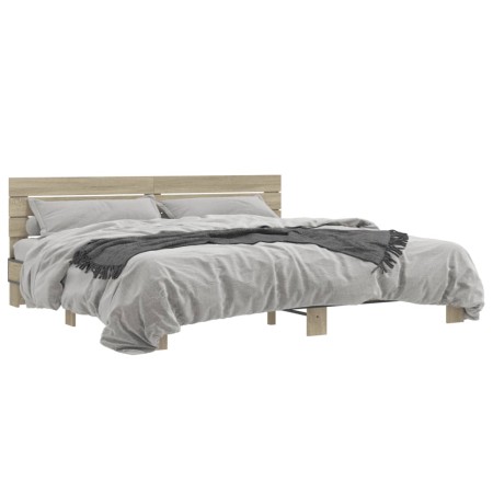 Estructura cama madera ingeniería metal roble Sonoma 200x200 cm de vidaXL, Camas y somieres - Ref: Foro24-3280128, Precio: 15...