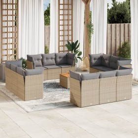 Set sofás de jardín con cojines 13 pzas ratán sintético beige en Conjuntos de jardín | Comprar online en Foru.es