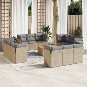 Set sofás de jardín con cojines 13 pzas ratán sintético beige en Conjuntos de jardín | Comprar online en Foru.es