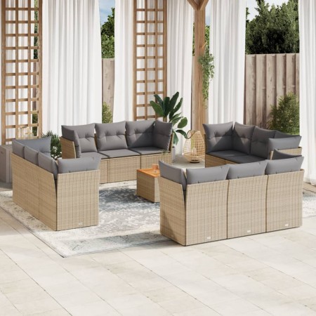 Set sofás de jardín con cojines 13 pzas ratán sintético beige en Conjuntos de jardín | Comprar online en Foru.es