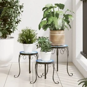 Soportes para plantas 3 uds cerámica azul y blanco de vidaXL, Soportes para macetas - Ref: Foro24-4003394, Precio: 81,59 €, D...