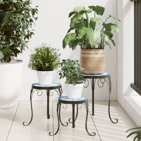 Soportes para plantas 3 uds cerámica azul y blanco de vidaXL, Soportes para macetas - Ref: Foro24-4003394, Precio: 83,33 €, D...