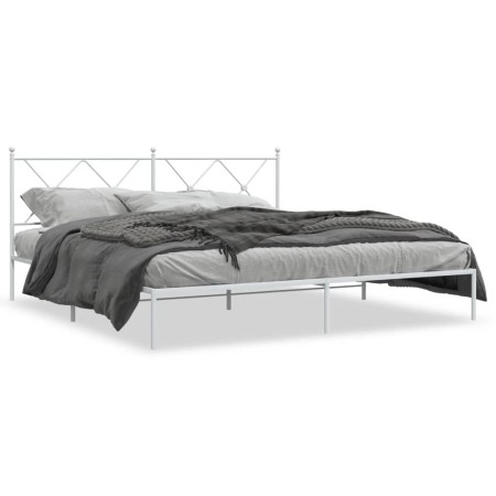 Estructura de cama de metal con cabecero blanco 180x200 cm de vidaXL, Camas y somieres - Ref: Foro24-376555, Precio: 122,09 €...