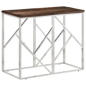 Mesa consola acero inoxidable madera maciza traviesa plateado de vidaXL, Mesas auxiliares - Ref: Foro24-349989, Precio: 92,64...