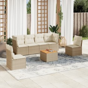 Set sofás de jardín 7 piezas y cojines ratán sintético beige en Conjuntos de jardín | Comprar online en Foru.es