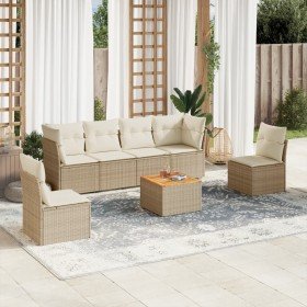 Set sofás de jardín 7 piezas y cojines ratán sintético beige en Conjuntos de jardín | Comprar online en Foru.es