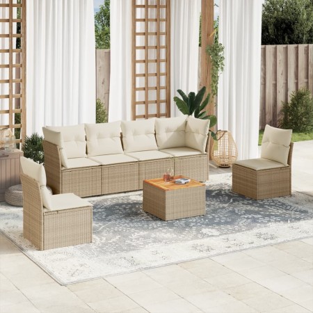 Set sofás de jardín 7 piezas y cojines ratán sintético beige en Conjuntos de jardín | Comprar online en Foru.es