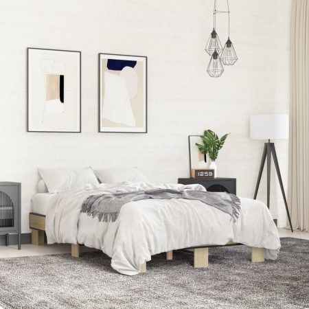 Estructura cama madera ingeniería metal roble Sonoma 120x200 cm de vidaXL, Camas y somieres - Ref: Foro24-845863, Precio: 85,...