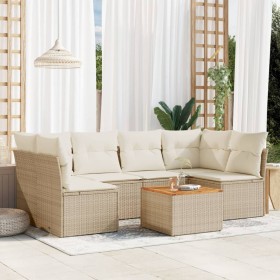 Set sofás de jardín 7 piezas y cojines ratán sintético beige en Conjuntos de jardín | Comprar online en Foru.es