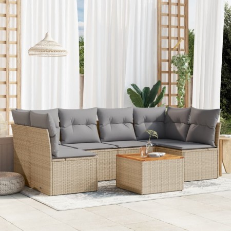 Set sofás de jardín 7 piezas y cojines ratán sintético beige en Conjuntos de jardín | Comprar online en Foru.es
