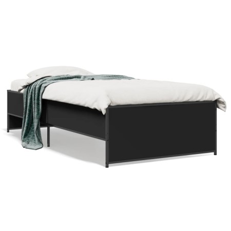 Estructura de cama madera de ingeniería y metal negro 90x200 cm de vidaXL, Camas y somieres - Ref: Foro24-845241, Precio: 76,...
