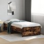 Estructura cama madera ingeniería metal roble ahumado 90x190 cm de vidaXL, Camas y somieres - Ref: Foro24-845248, Precio: 73,...