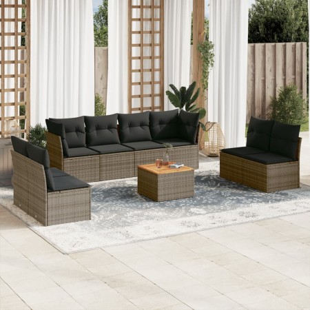 Set de muebles de jardín 9 pzas y cojines ratán sintético gris en Conjuntos de jardín | Comprar online en Foru.es