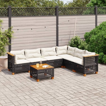 Set de sofás de jardín 7 pzas con cojines ratán sintético negro de vidaXL, Conjuntos de jardín - Ref: Foro24-3261866, Precio:...