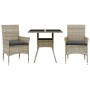 Set comedor jardín 3 pzas y cojines ratán PE vidrio gris claro de vidaXL, Conjuntos de jardín - Ref: Foro24-3278611, Precio: ...