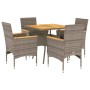 Set de comedor jardín 5 pzas con cojines ratán PE acacia gris de vidaXL, Conjuntos de jardín - Ref: Foro24-3278700, Precio: 3...