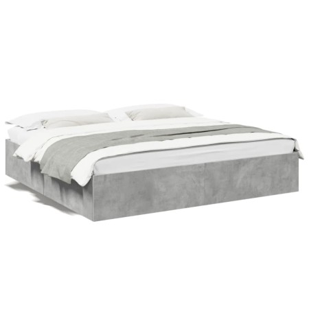 Estructura de cama madera de ingeniería gris hormigón 200x200cm de vidaXL, Camas y somieres - Ref: Foro24-3280989, Precio: 13...