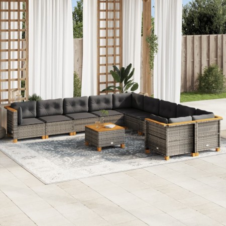 Set de sofás de jardín 11 pzas y cojines ratán sintético gris de vidaXL, Conjuntos de jardín - Ref: Foro24-3262050, Precio: 7...