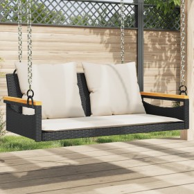 Banco columpio con cojines ratán sintético negro 109x62x40 cm de vidaXL, Bancos de jardín - Ref: Foro24-368146, Precio: 106,2...