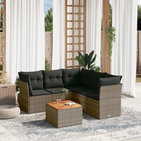 Set de muebles de jardín 6 pzas y cojines ratán sintético gris en Conjuntos de jardín | Comprar online en Foru.es