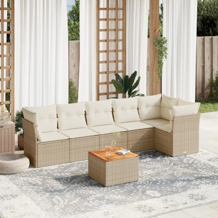 Set sofás de jardín 7 piezas y cojines ratán sintético beige en Conjuntos de jardín | Comprar online en Foru.es