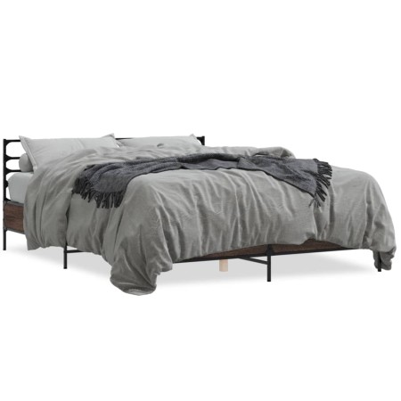 Estructura cama madera ingeniería metal marrón roble 150x200 cm de vidaXL, Camas y somieres - Ref: Foro24-3280051, Precio: 14...