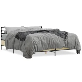 Estructura cama madera ingeniería metal roble Sonoma 160x200 cm de vidaXL, Camas y somieres - Ref: Foro24-3280053, Precio: 14...