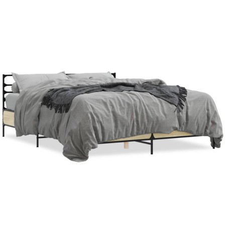 Estructura cama madera ingeniería metal roble Sonoma 160x200 cm de vidaXL, Camas y somieres - Ref: Foro24-3280053, Precio: 14...
