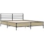 Estructura cama madera ingeniería metal roble Sonoma 160x200 cm de vidaXL, Camas y somieres - Ref: Foro24-3280053, Precio: 14...