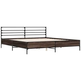 Estructura cama madera ingeniería metal marrón roble 200x200 cm de vidaXL, Camas y somieres - Ref: Foro24-3280066, Precio: 16...