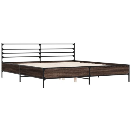 Estructura cama madera ingeniería metal marrón roble 200x200 cm de vidaXL, Camas y somieres - Ref: Foro24-3280066, Precio: 16...