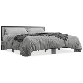 Sonoma gray metal engineered wood bed frame 200x200 cm by vidaXL, Beds and slatted bases - Ref: Foro24-3280085, Price: 164,39...