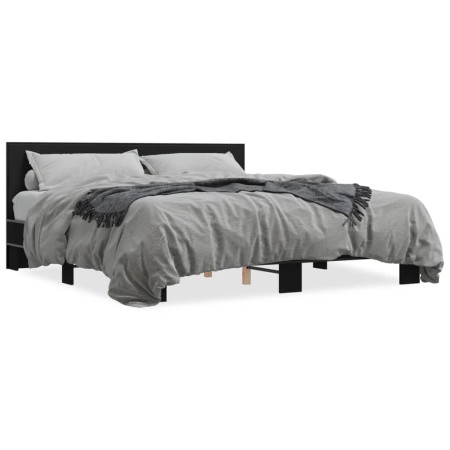 Estructura de cama madera de ingeniería y metal negro 180x200cm de vidaXL, Camas y somieres - Ref: Foro24-3280087, Precio: 16...