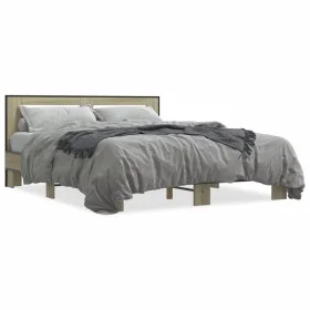Sonoma oak metal engineered wood bed frame 160x200 cm by vidaXL, Beds and slatted bases - Ref: Foro24-3280093, Price: 148,76 ...