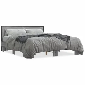 Sonoma gray metal engineered wood bed frame 150x200 cm by vidaXL, Beds and slatted bases - Ref: Foro24-3280100, Price: 149,35...