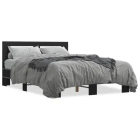 Engineered wood and black metal bed frame 140x200cm by vidaXL, Beds and slatted bases - Ref: Foro24-3280102, Price: 148,18 €,...