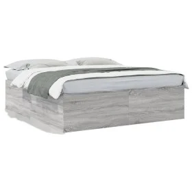 Estructura de cama madera de ingeniería gris Sonoma 200x200 cm de vidaXL, Camas y somieres - Ref: Foro24-3280900, Precio: 162...
