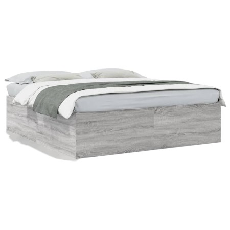 Estructura de cama madera de ingeniería gris Sonoma 200x200 cm de vidaXL, Camas y somieres - Ref: Foro24-3280900, Precio: 164...