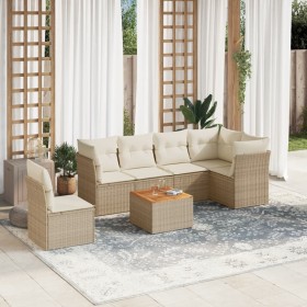 Set sofás de jardín 7 piezas y cojines ratán sintético beige en Conjuntos de jardín | Comprar online en Foru.es