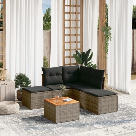 Set de muebles de jardín 6 pzas y cojines ratán sintético gris en Conjuntos de jardín | Comprar online en Foru.es