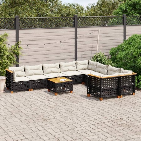 Set de sofás de jardín 10 pzas cojines ratán sintético negro de vidaXL, Conjuntos de jardín - Ref: Foro24-3262010, Precio: 72...