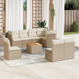 Set de sofás de jardín 9 pzas con cojines ratán sintético beige en Conjuntos de jardín | Comprar online en Foru.es