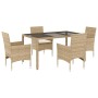 Set comedor jardín 5 pzas cojines ratán sintético vidrio beige de vidaXL, Conjuntos de jardín - Ref: Foro24-3278569, Precio: ...